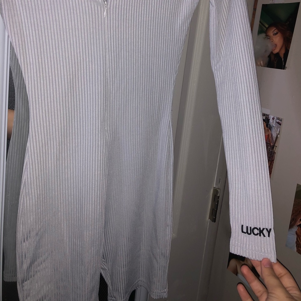 Knit high neck ribbed romper